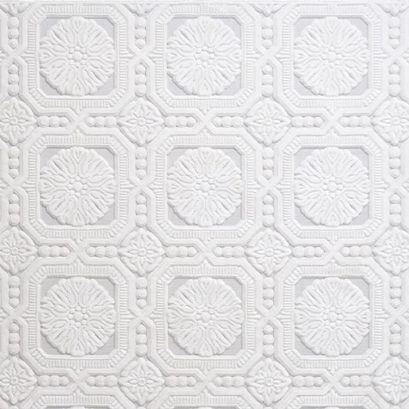 Close-up of a white French-style embossed area rug featuring intricate floral and geometric patterns, showcasing a soft and textured surface #Series_Classic Relief