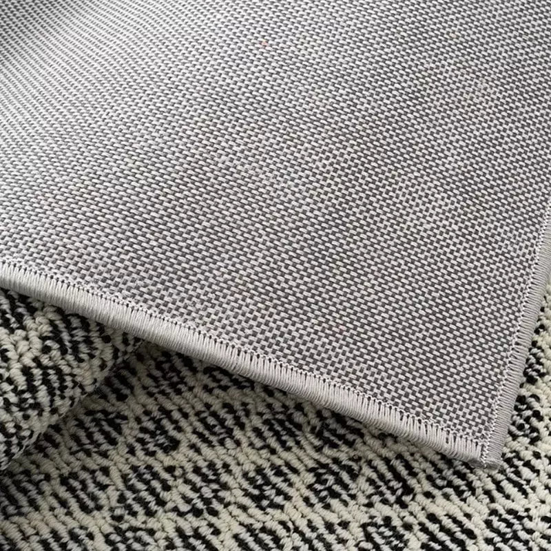 Close-up of area rug with durable cotton backing and breathable anti-slip design #Texture_Black & White Checks
