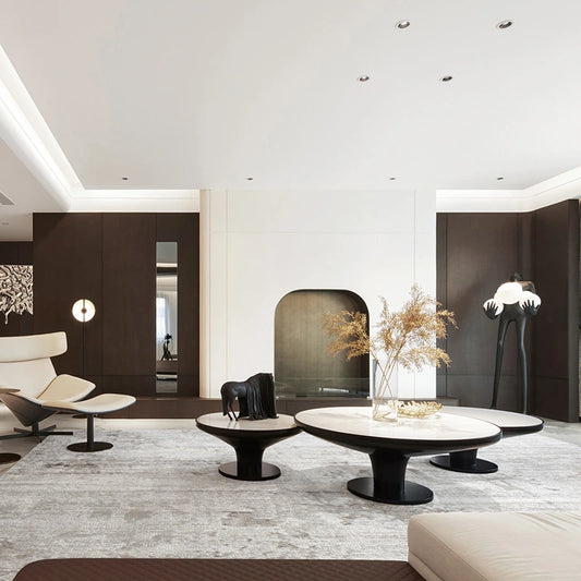 Abstract rug in a sophisticated modern interior with minimalist furniture and elegant decor #color_gray