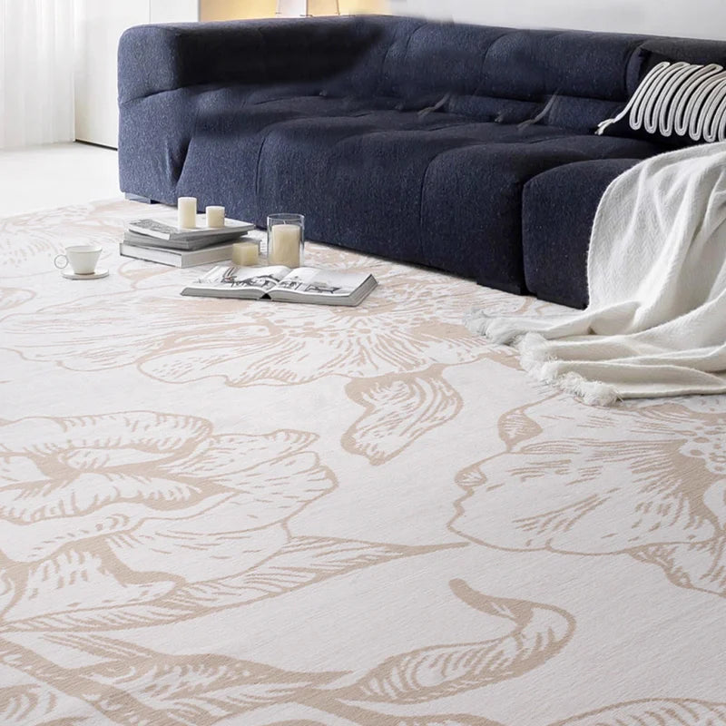 Beige floral rug with soft texture and eco-friendly material, ideal for modern interiors