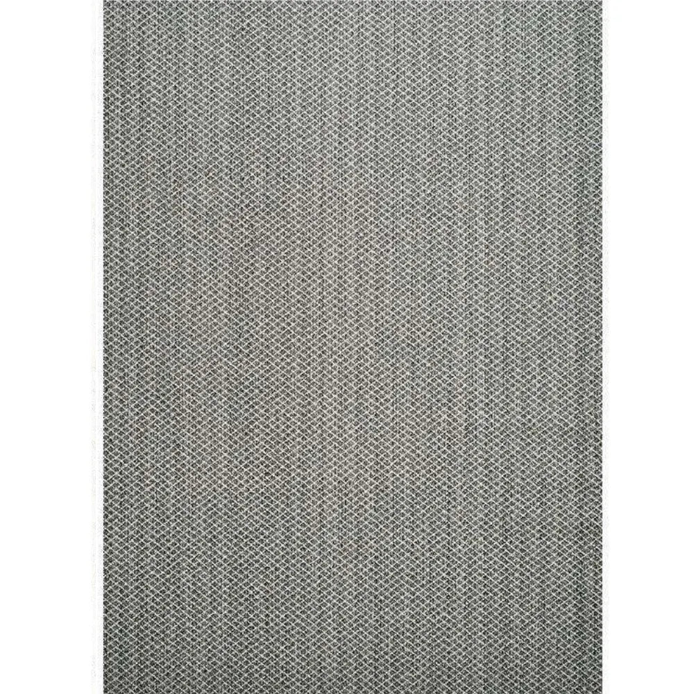 Ivory black wool blend rug with a linear high-low loop pile texture and dense woven surface