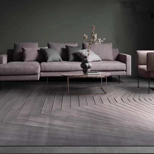 Modern area rug with high-low textured design, complementing a contemporary living room setting