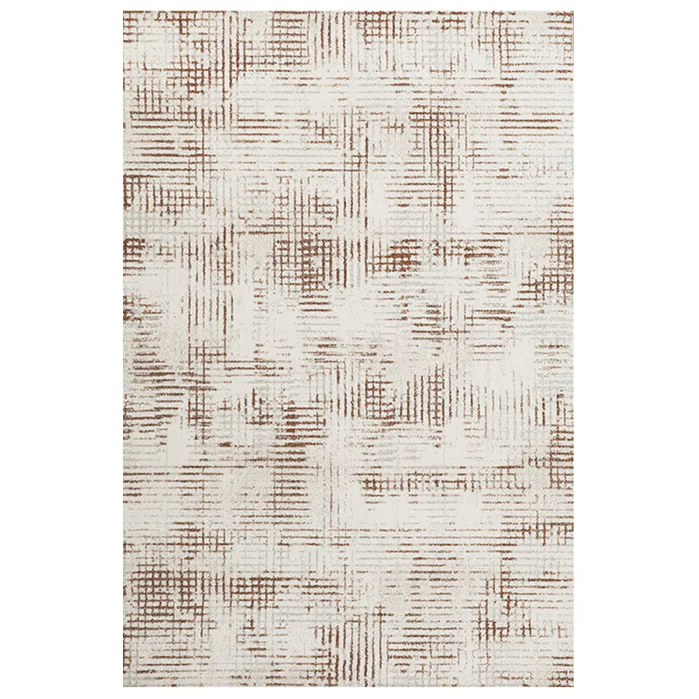 Abstract textured rug pattern in warm neutral beige and brown tones, soft modern design for living spaces