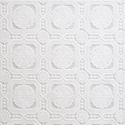 Close-up of a white French-style embossed area rug featuring intricate floral and geometric patterns, showcasing a soft and textured surface #Series_Classic Relief