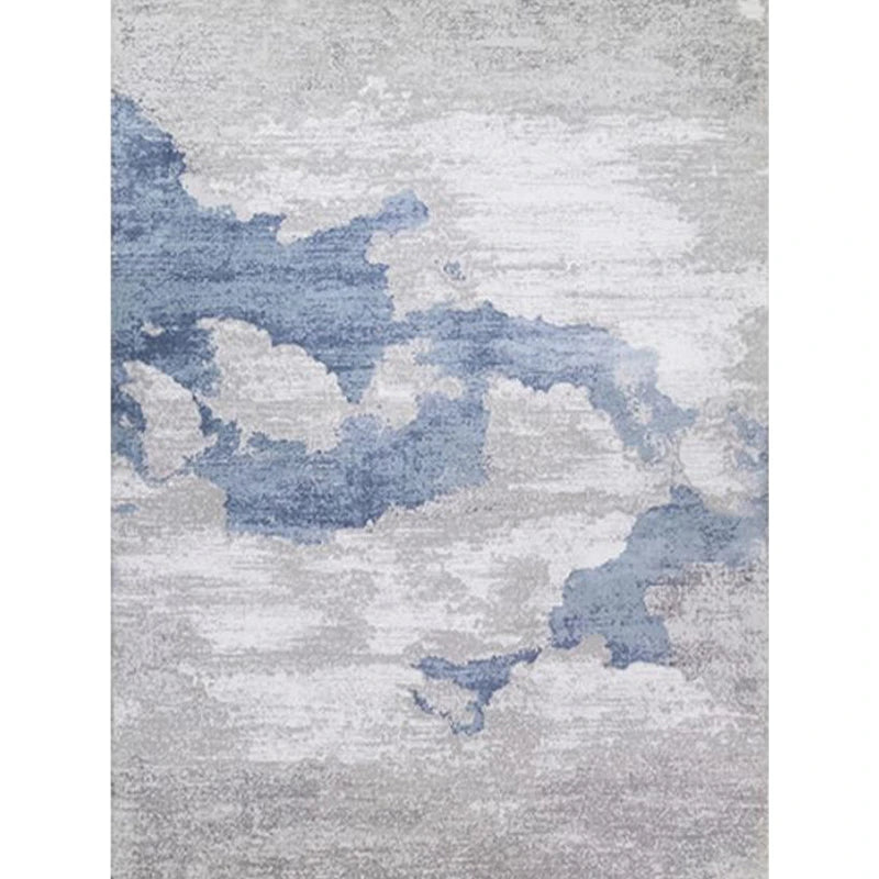Blue and grey abstract area rug pattern with modern minimalist design