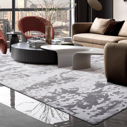  Gray luxury rug in a modern family room with stylish furniture and decor #Texture_Stormy Texture
