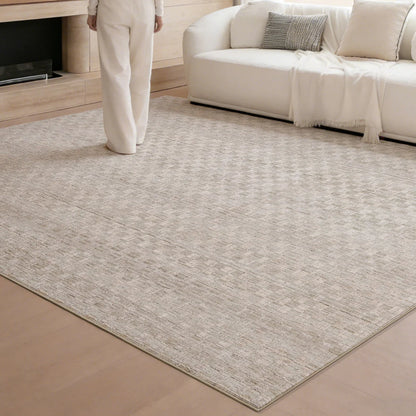 Beige crosshatch woven living room rug with a calm neutral texture for modern interiors