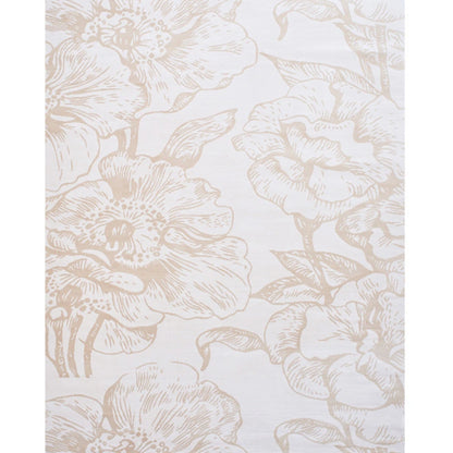 Top view of a beige floral pattern rug with intricate details