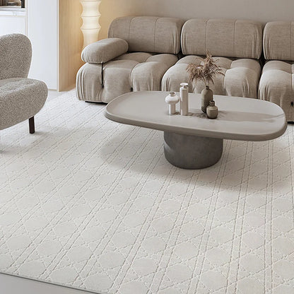 beige geometric area rug for living room, soft thick rug stain resistant no rug pad needed