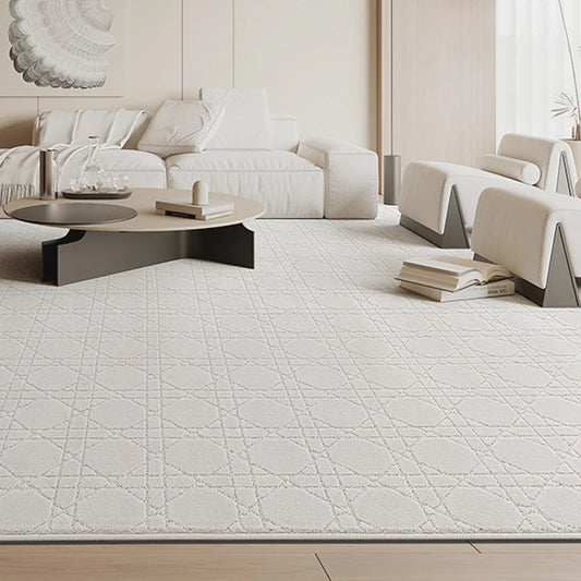 beige geometric area rug for living room, thick soft rug no rug pad needed