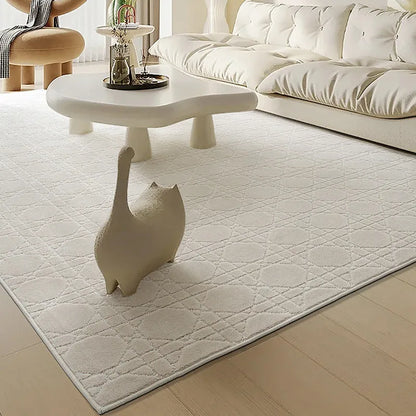 beige geometric area rug for living room, soft thick minimalist rug no rug pad needed