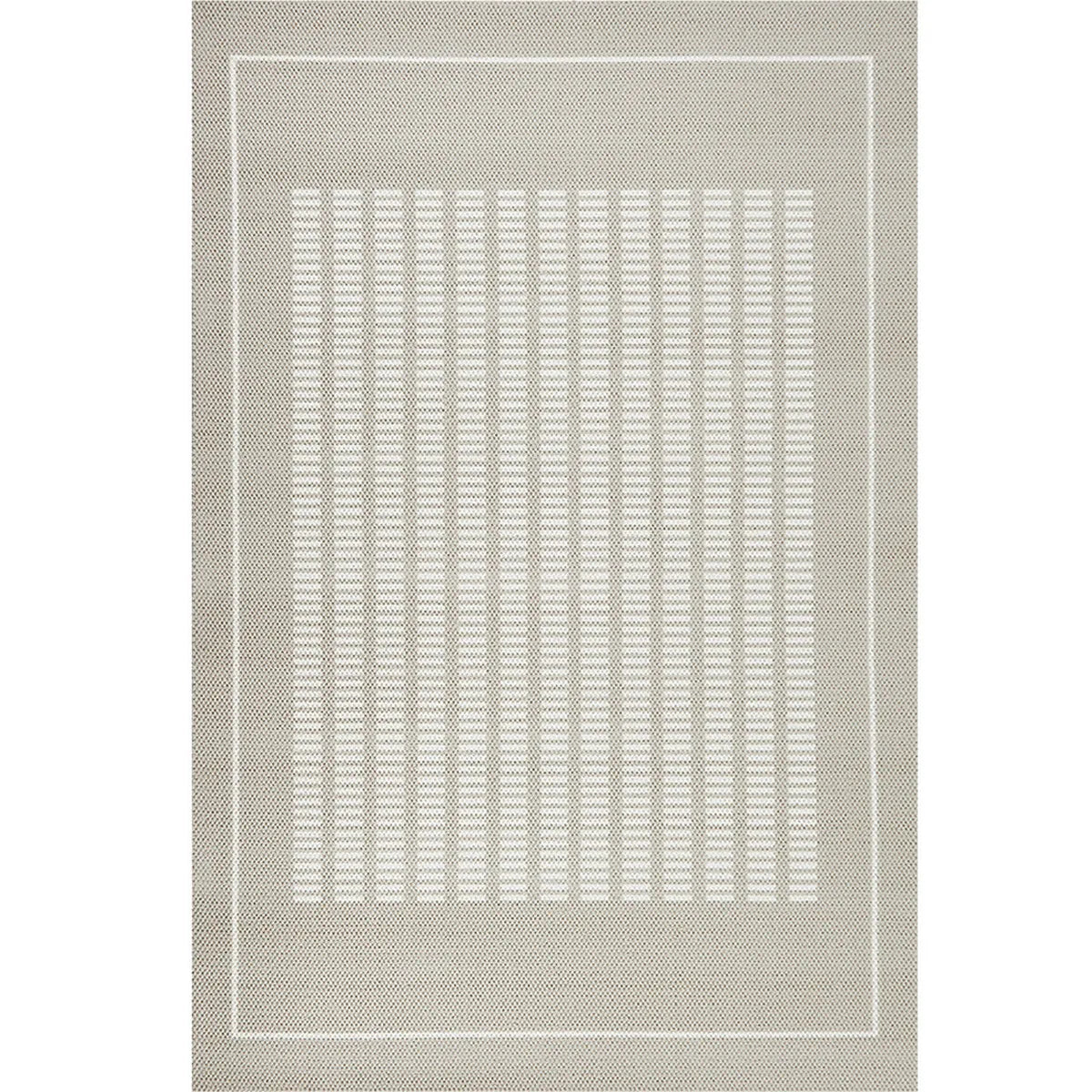 Beige geometric floor rug with a minimalist bordered layout and woven textured surface