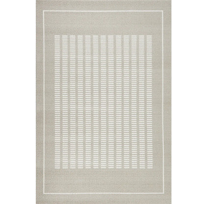Beige geometric floor rug with a minimalist bordered layout and woven textured surface