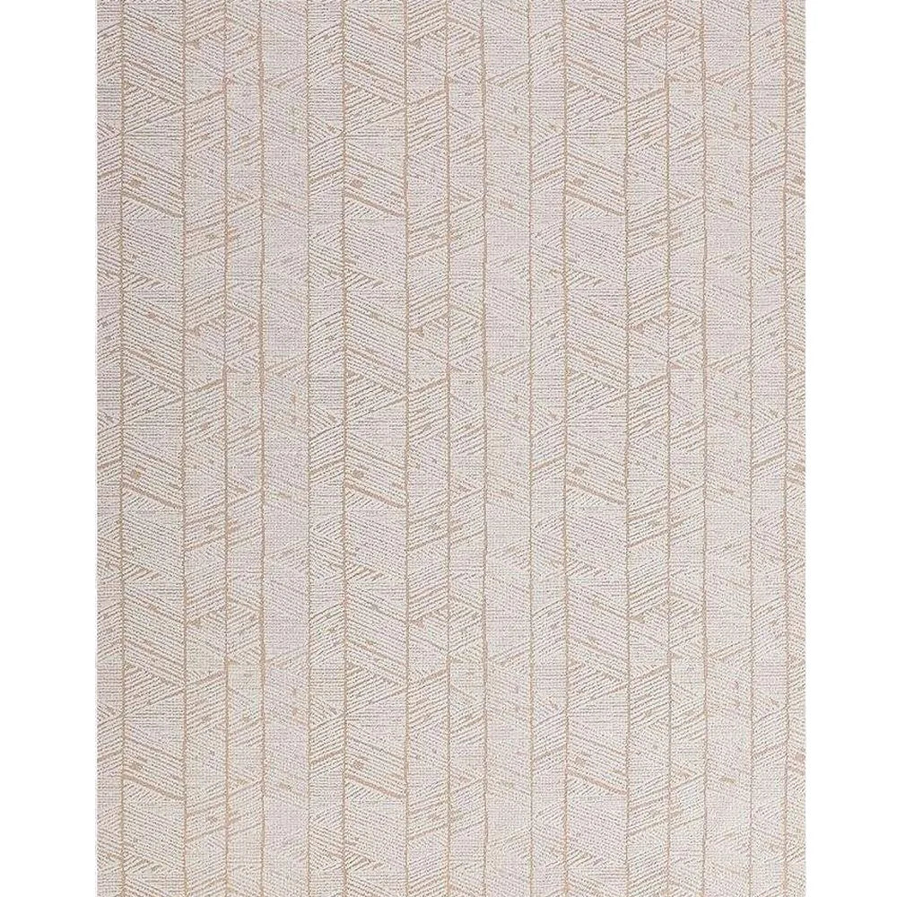 Beige geometric leaf pattern area rug with dense woven texture and soft neutral surface shown in full flat layout