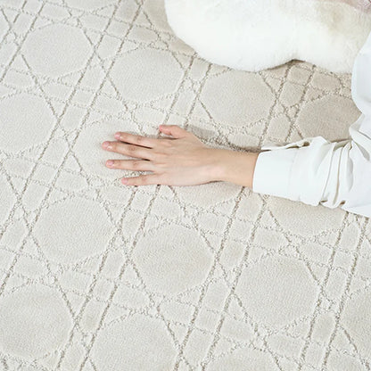 beige soft thick area rug, comfortable touch texture, no rug pad needed, stain resistant