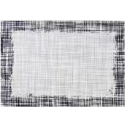 Modern area rug with a black-and-white border design, featuring a sleek and minimalistic pattern perfect for contemporary interiors 