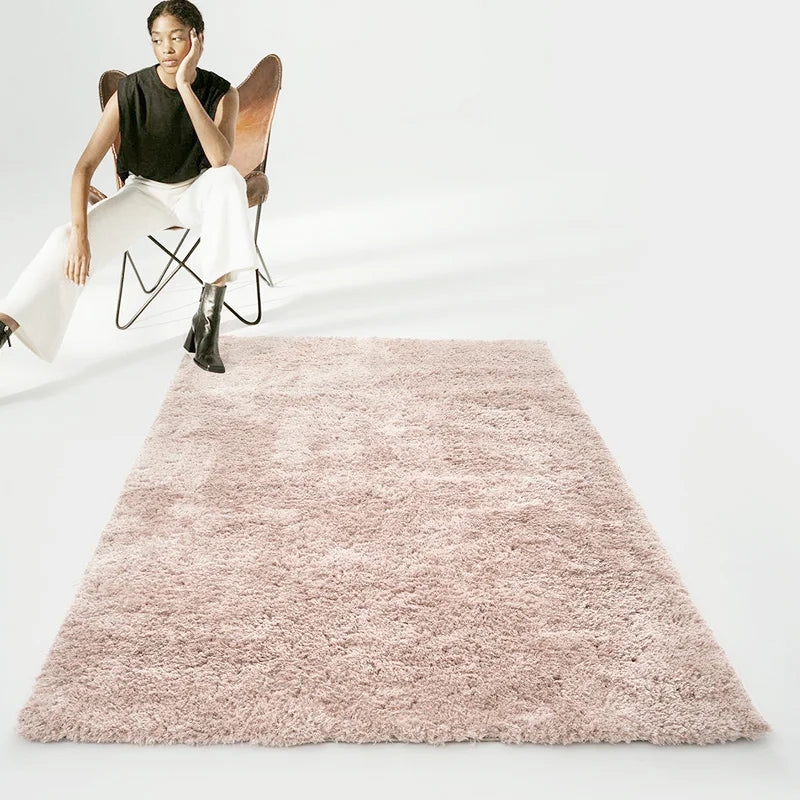 Blush pink shaggy rug with soft texture, perfect for creating a cozy and stylish atmosphere in a modern living room #color_Blush Beige