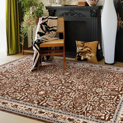 Vintage Persian-style brown rug for living room, soft and pet-friendly