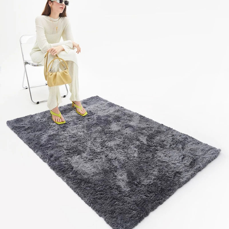 Charcoal gray shaggy rug with plush texture, perfect for adding elegance and comfort to modern living spaces #color_Charcoal Gray