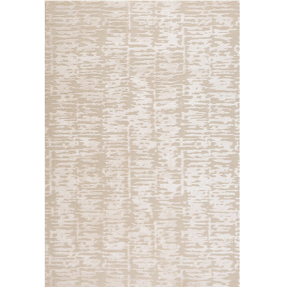 full view of cream textured area rug with subtle modern pattern