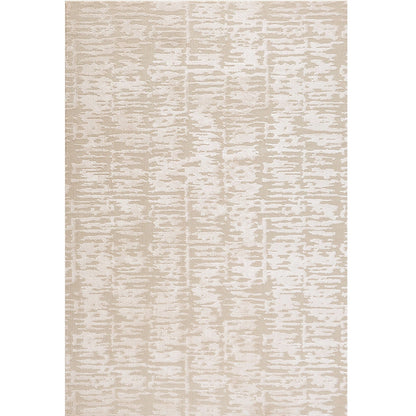 full view of cream textured area rug with subtle modern pattern