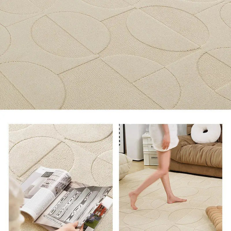 High-low loop pile design on cream rug showcasing subtle rectangular geometry