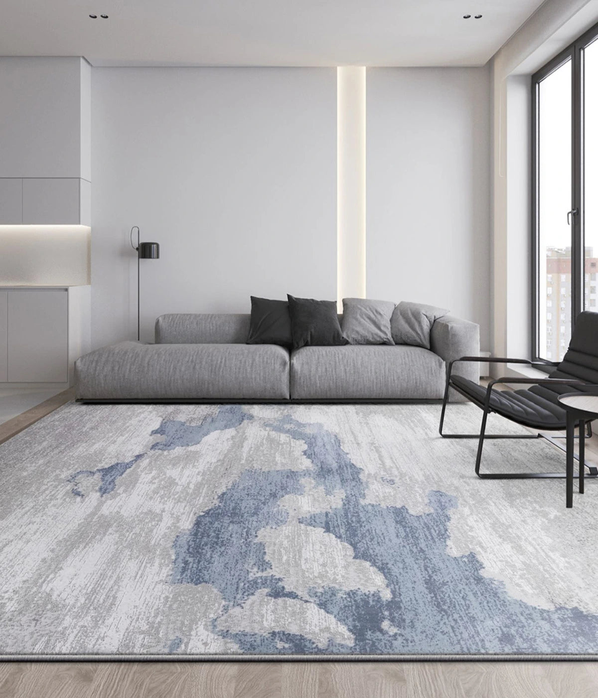 Elegant blue-gray modern area rug, ideal for contemporary and minimalist spaces