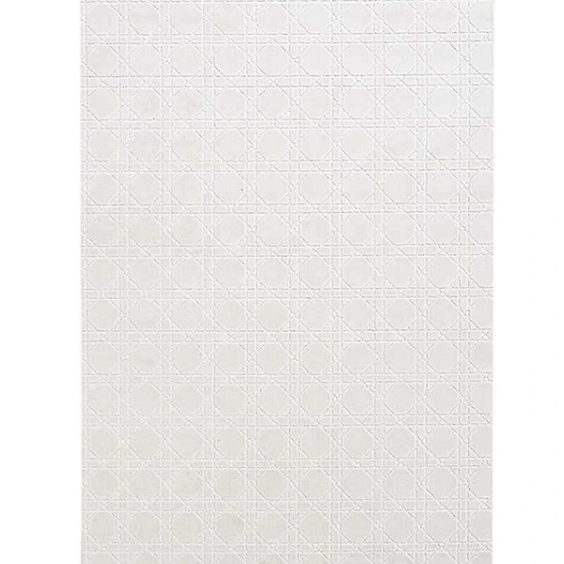 Minimalist geometric pattern rug in white, showcasing a modern and elegant design#Texture_Crosshatch