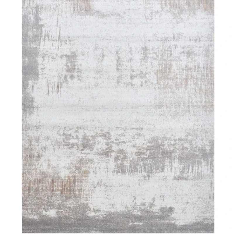 Full view of the gray abstract rug with a modern distressed design, perfect for living rooms