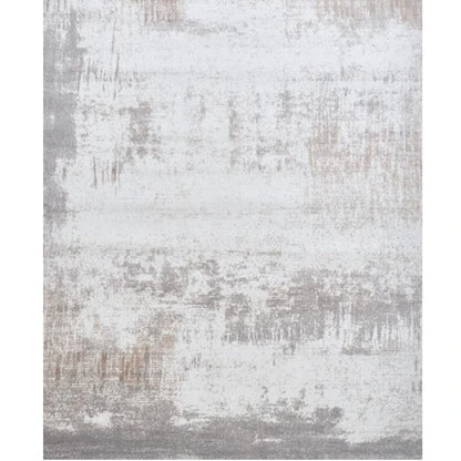 Full view of the gray abstract rug with a modern distressed design, perfect for living rooms