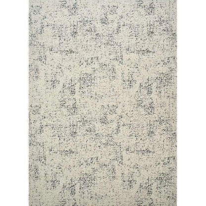 Ivory black wool blend rug with a linear high-low loop pile texture and dense woven construction