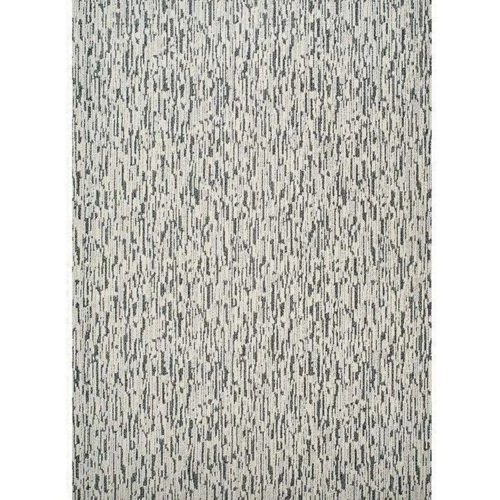 Ivory black wool blend area rug with a linear high-low loop pile texture and modern woven surface