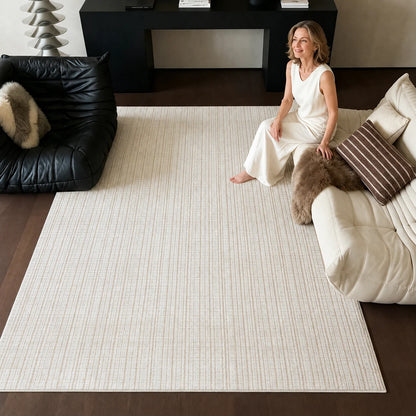 Ivory cut and loop grid area rug in a modern living room with a soft New Zealand wool blend surface