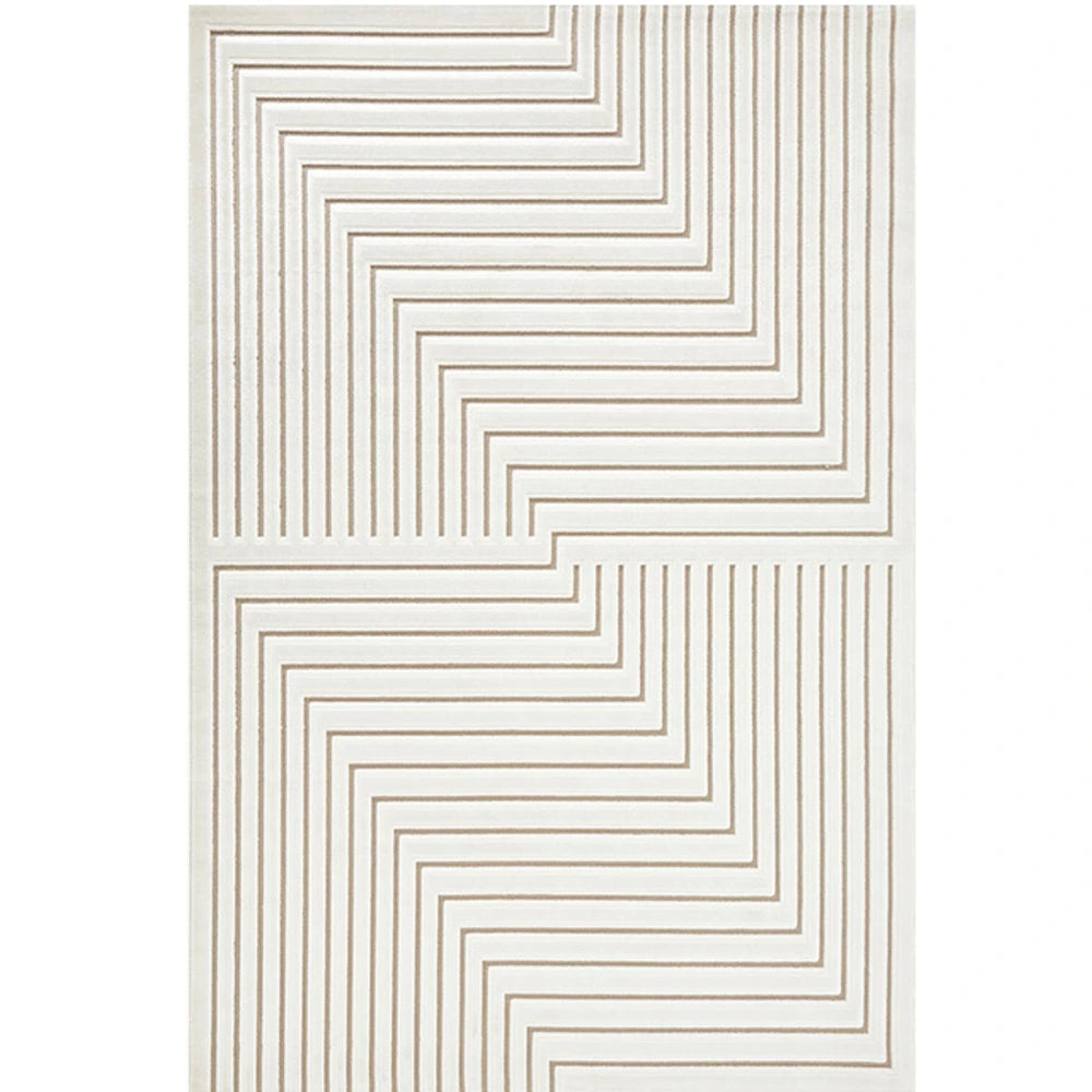 Ivory taupe high low geometric line area rug full view with raised linear pattern