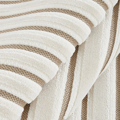 Ivory taupe high low geometric line rug showing raised pile and recessed woven detail