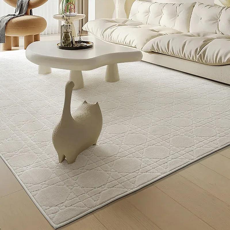 Beige rug with intersecting patterns in a modern living room#Texture_Crosshatch