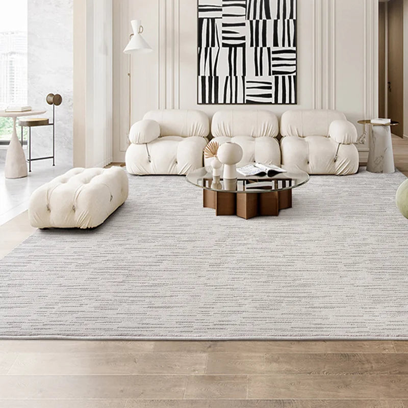 Neutral minimalist rug in a modern living room with elegant furniture and subtle striped texture #Texture_Stripe