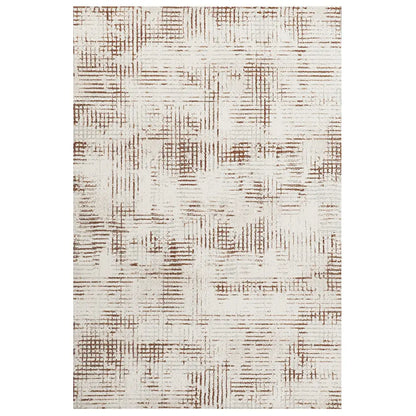 Abstract textured rug pattern in warm neutral beige and brown tones, soft modern design for living spaces