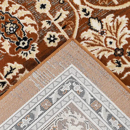 Close-up of Persian rug backing showing no-glue non-slip design and precise weave detail