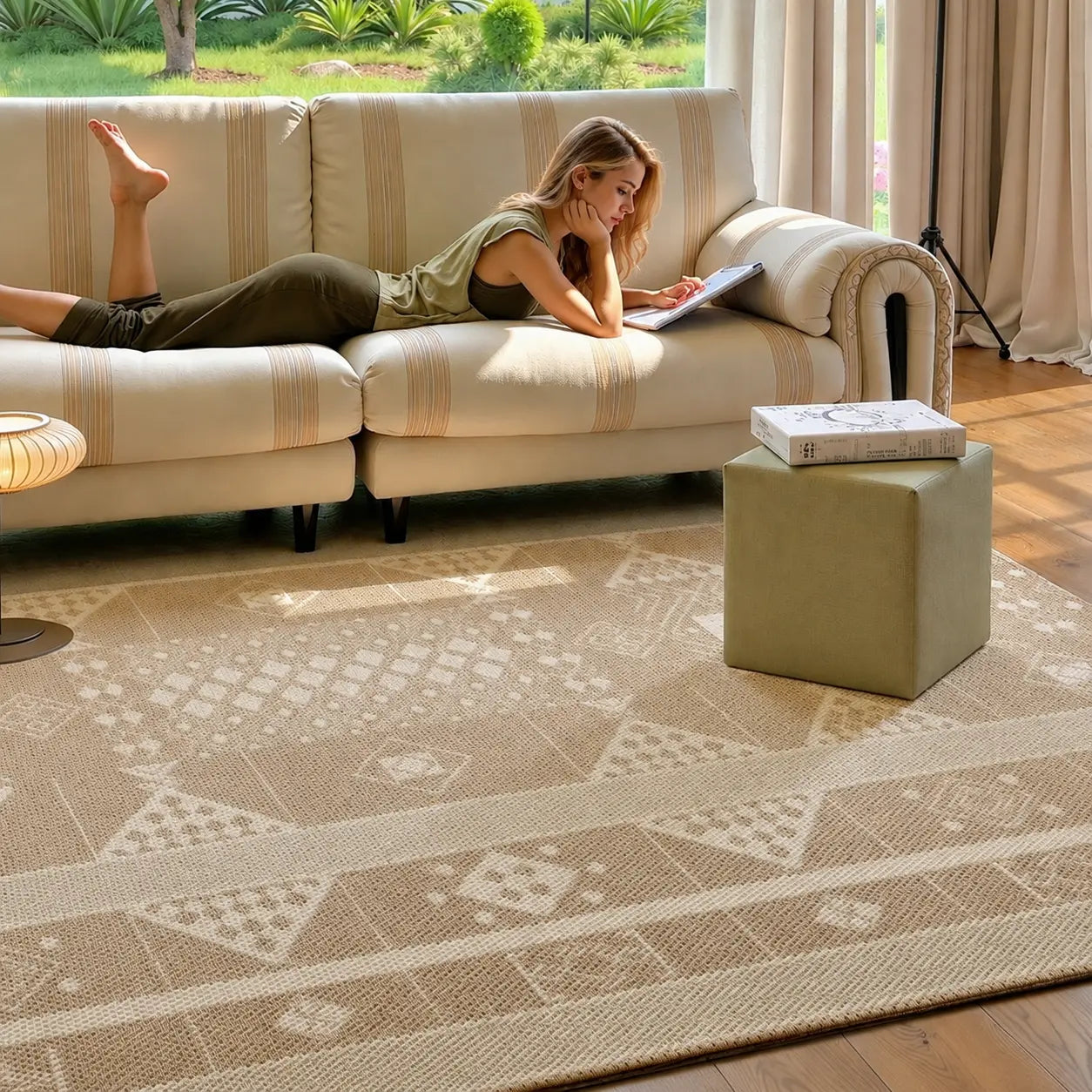 Manor Oatmeal Beige Tribal Wool Blend Rug