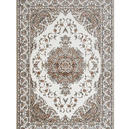 Top-down view of a Persian-style area rug with intricate floral medallion design