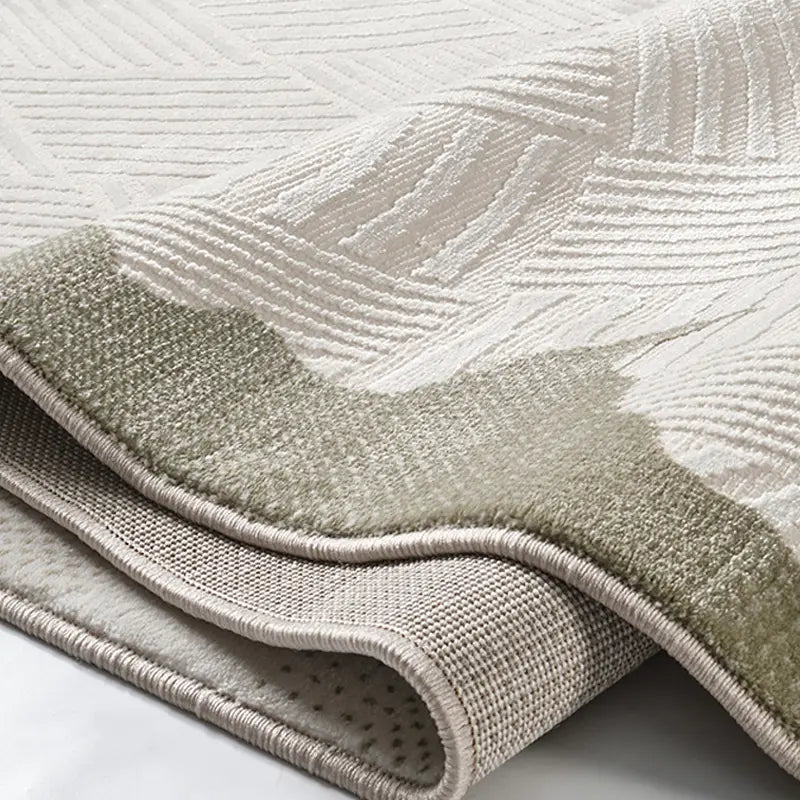 Close-up of a premium 3D woven area rug showcasing its layered textured design, soft plush surface, reinforced edges, and non-slip backing for durability and comfort