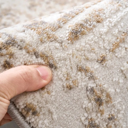 soft beige textured living room rug close-up showing detailed pile and warm neutral tones