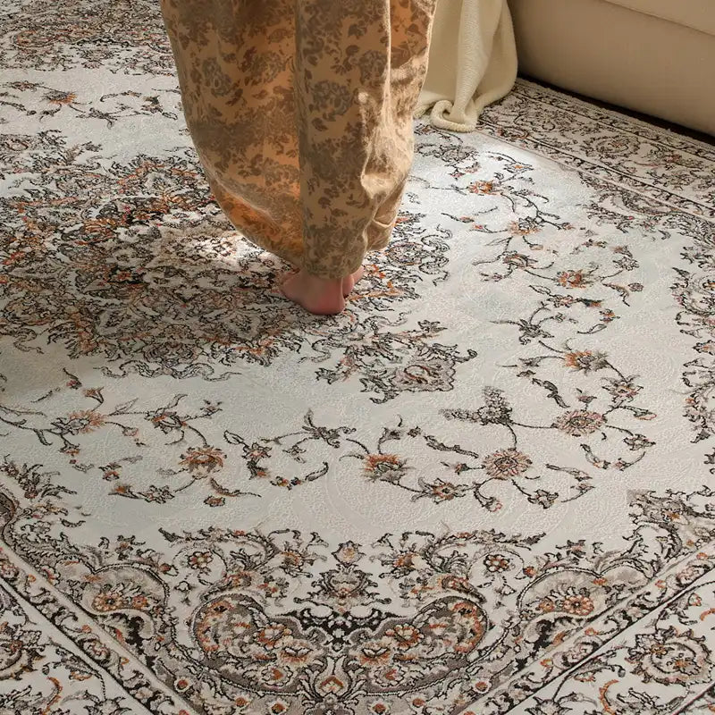 Eco-friendly soft Persian rug comfortable for barefoot walking with floral medallion design

