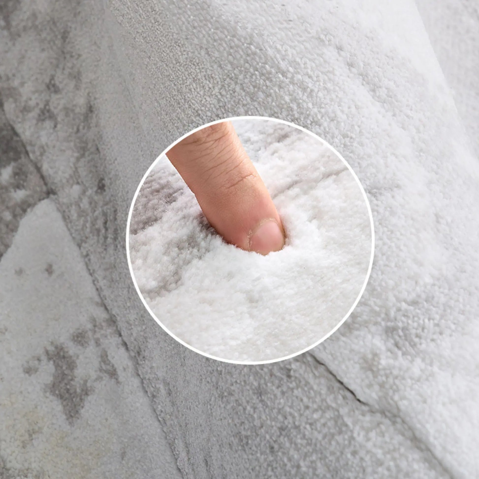 Close-up of thick soft area rug showing dense cushioned texture and comfortable feel underfoot