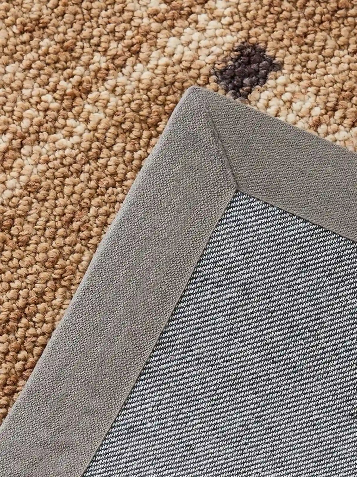 Wool blend area rug backing and hand-bound edge, non-slip and glue-free construction